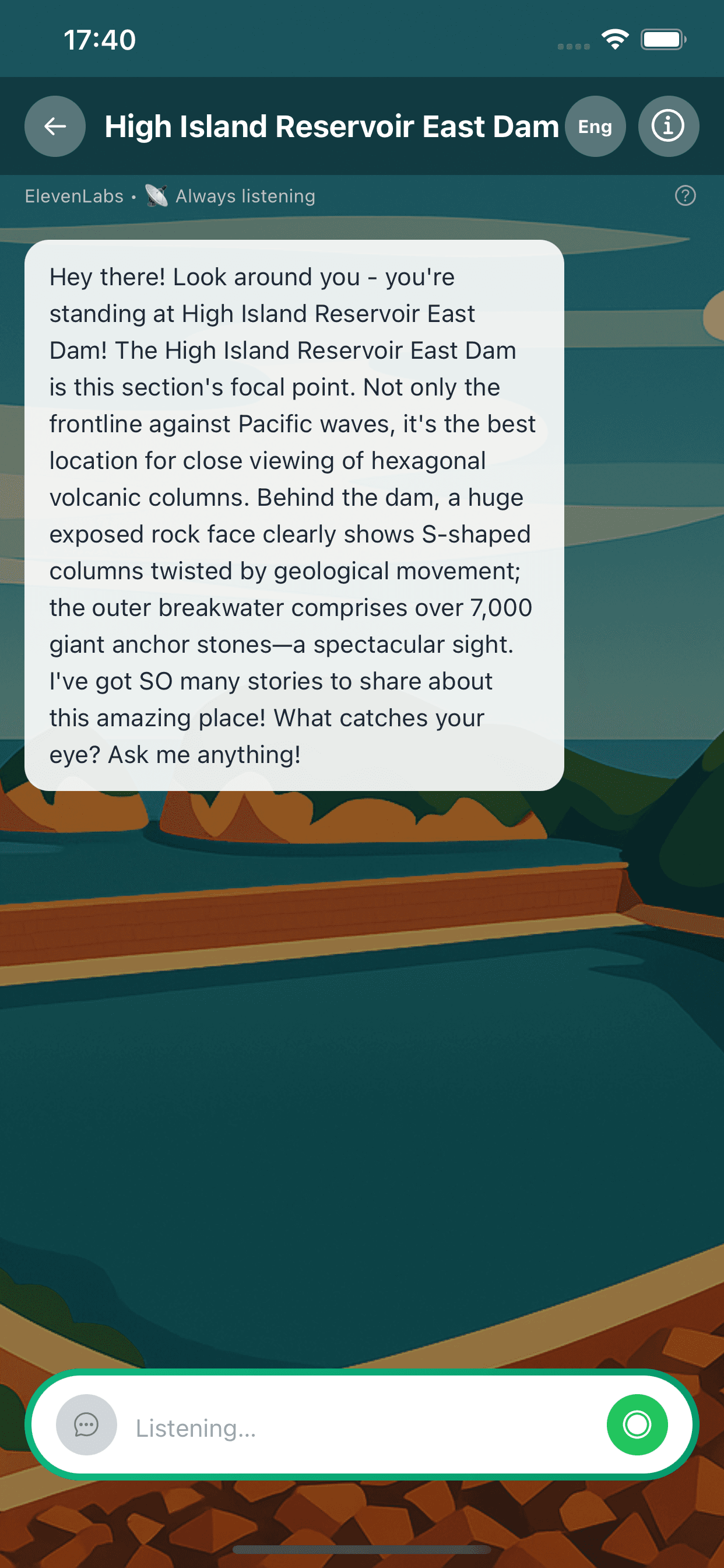 AI Voice Assistant conversation at High Island Reservoir